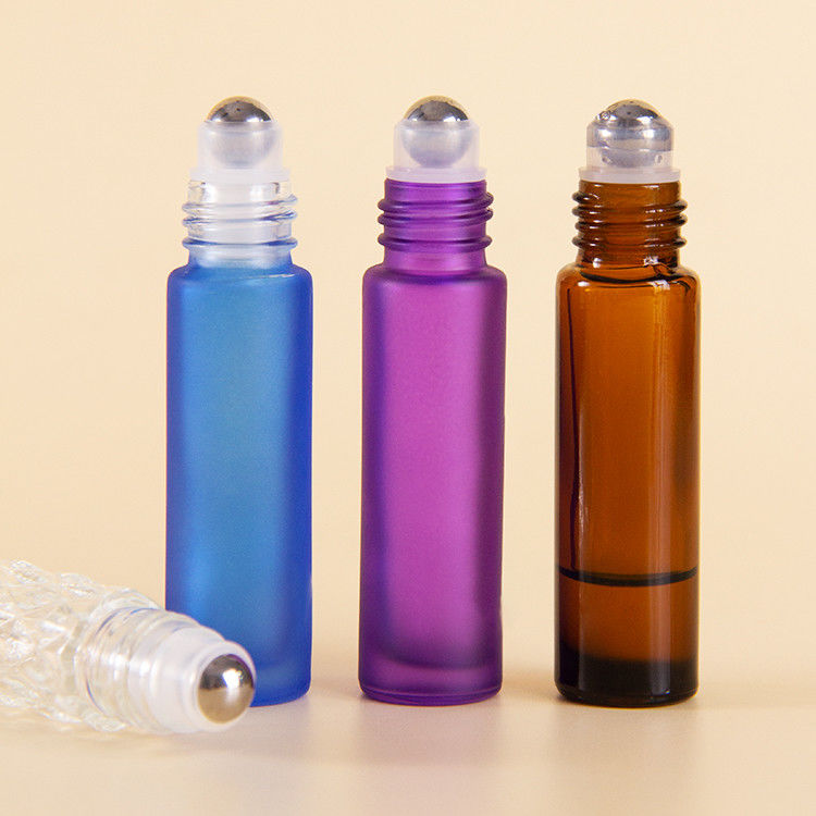 10Ml Rainbow Color Frosted Glass Roller Bottles For Essential Oil With Brushed Cap