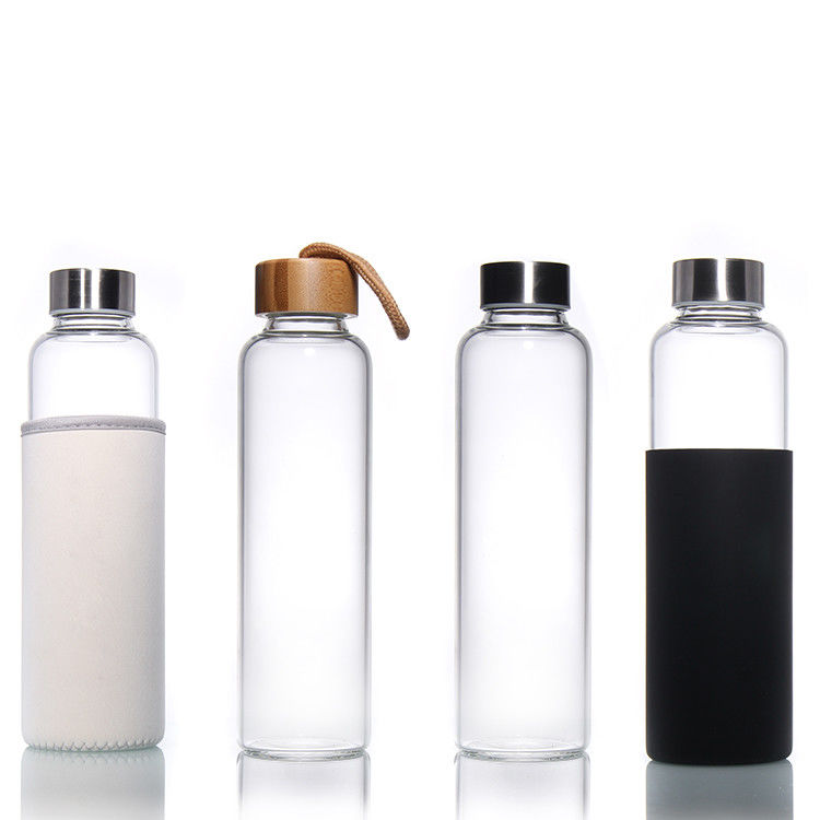 Outdoor 35ml 500ml Round Sports High Borosilicate Glass Water Bottle With Silicone Sleeve