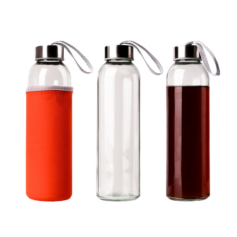 350ml 500ml Round Sports High Borosilicate Glass Water Bottle With Silicone Sleeve