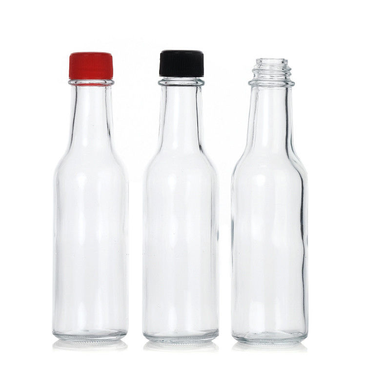 12 Oz Ring Neck Hot Chili Sauce Glass Bottles With Black Plastic Lid For Bbq Sauces