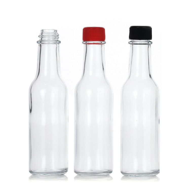 12 Oz Ring Neck Hot Chili Sauce Glass Bottles With Black Plastic Lid For Bbq Sauces