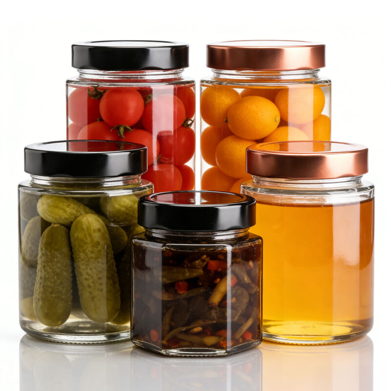 Food Packaging 4oz 6oz 9oz 13oz 17oz clear Glass Cap Bottles Full Set Frosted Glass Jar with Metal Lid