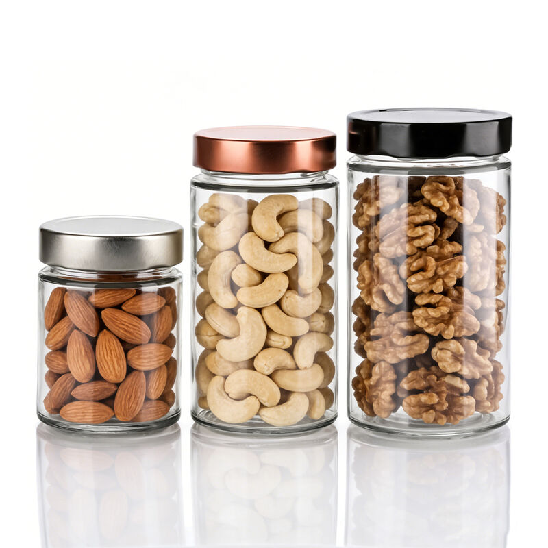 Food Packaging 4oz 6oz 9oz 13oz 17oz clear Glass Cap Bottles Full Set Frosted Glass Jar with Metal Lid